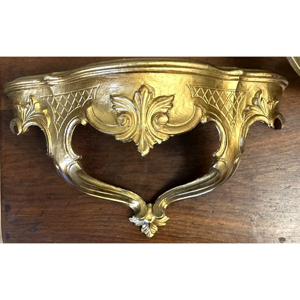 Lot 2 Wall Vintage Shelves Gold Ornate Rococo Hollywood Regency Resin 19” 11.5”